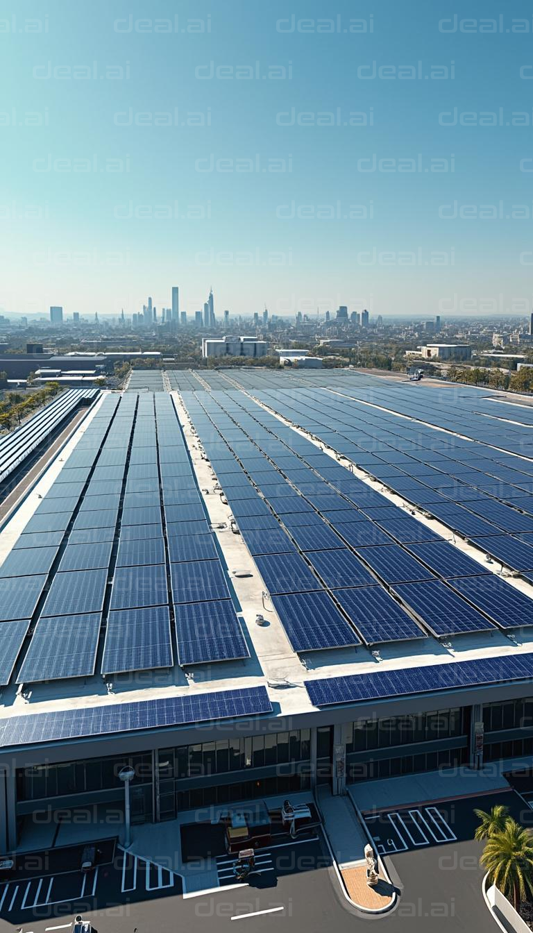 Rooftop Solar Panels Overlooking Cityscape