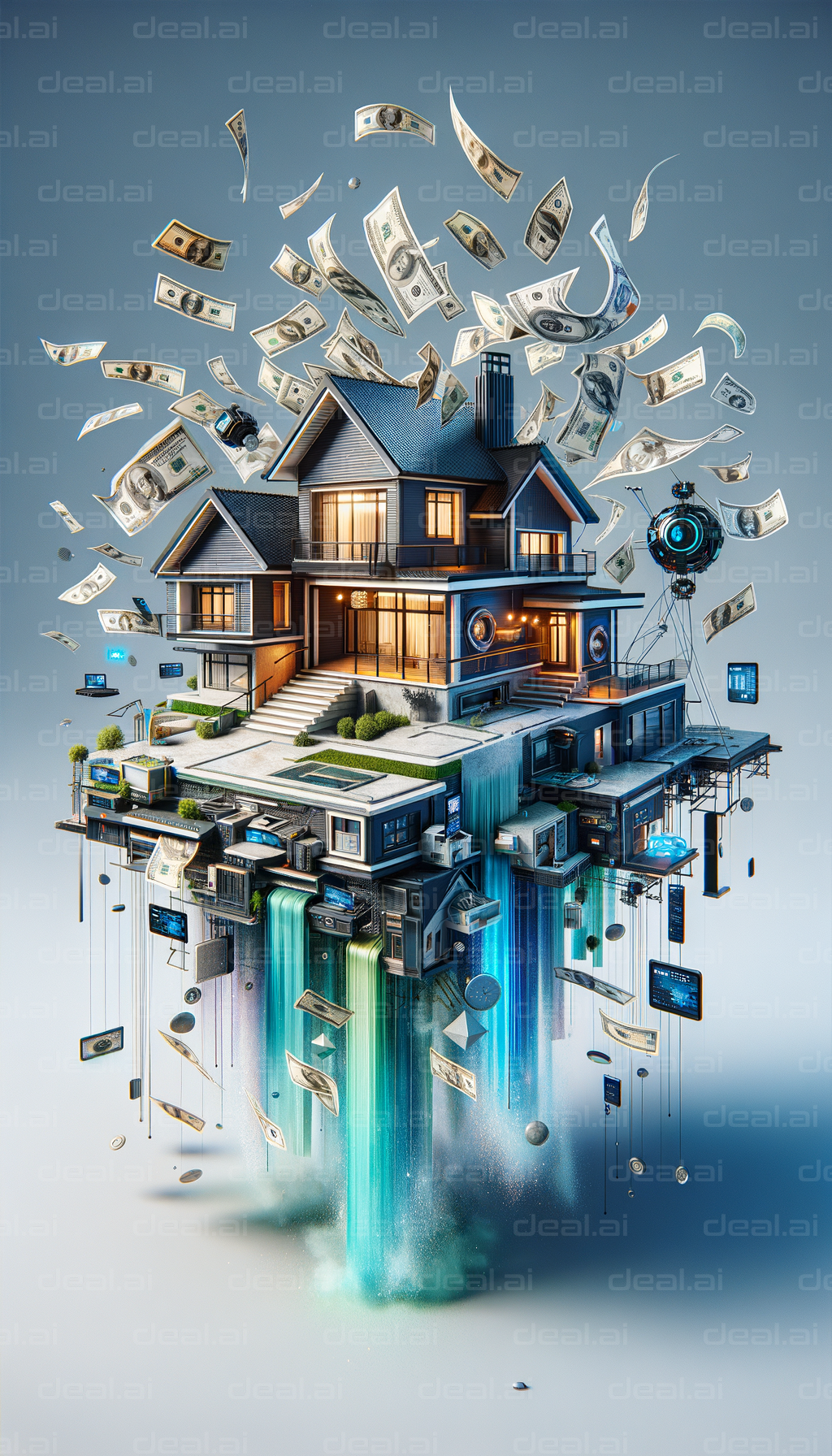 Tech-Infused Home with Flying Money