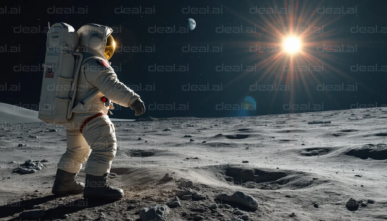 Astronaut on the Moon at Sunrise