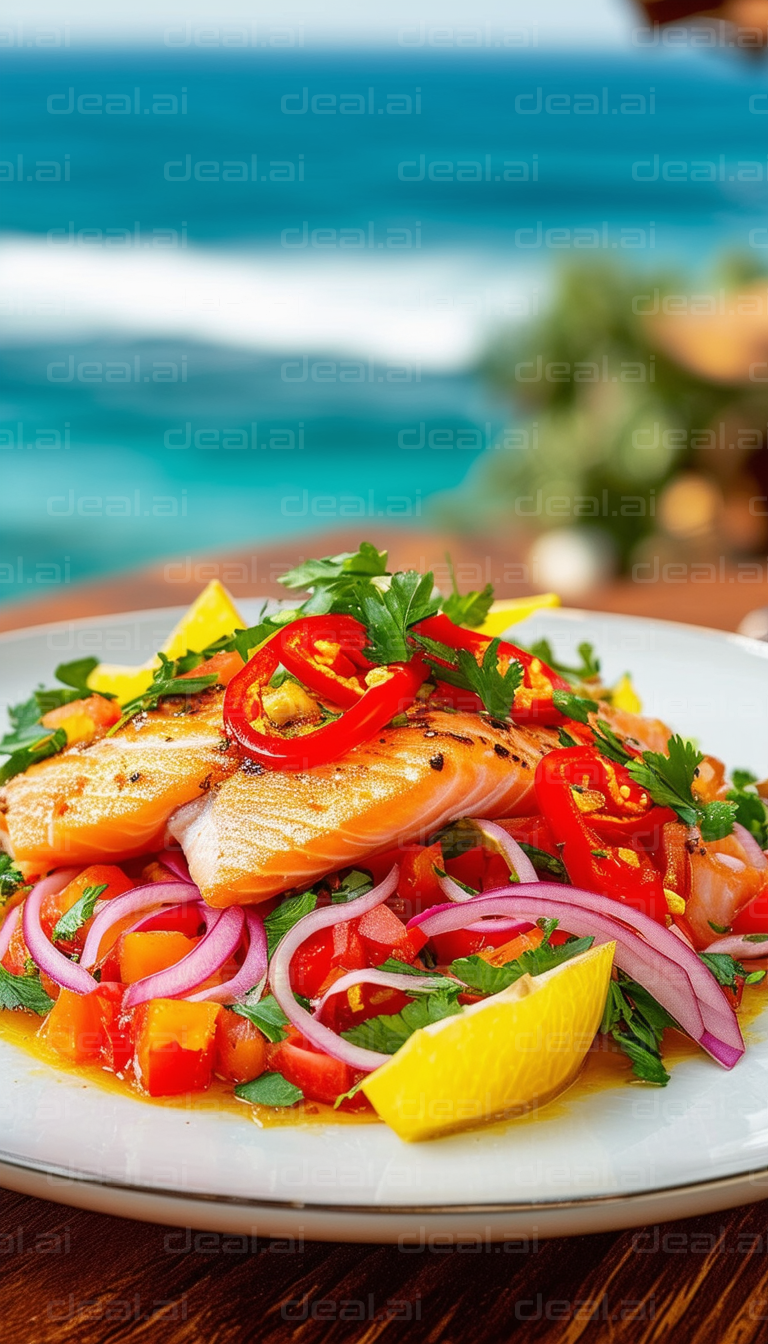 Grilled Salmon Salad by the Ocean