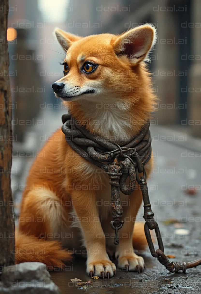 Corgi with a Chain Collar in City