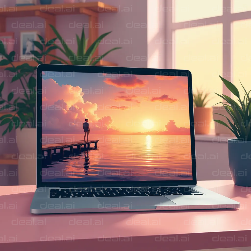 "Screen Showing Serene Sunset by the Pier"