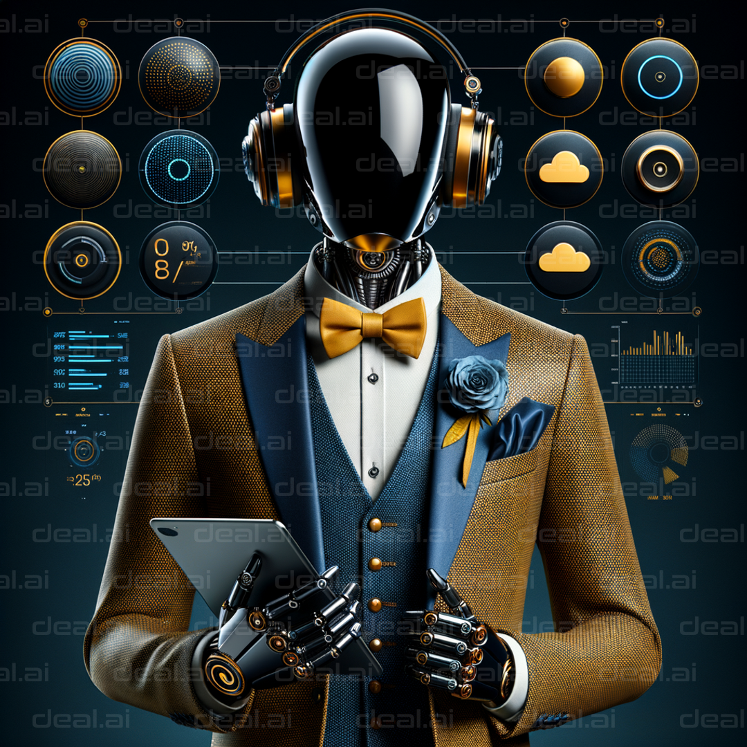 "Elegant AI: Dapper Robot with Data Insights"