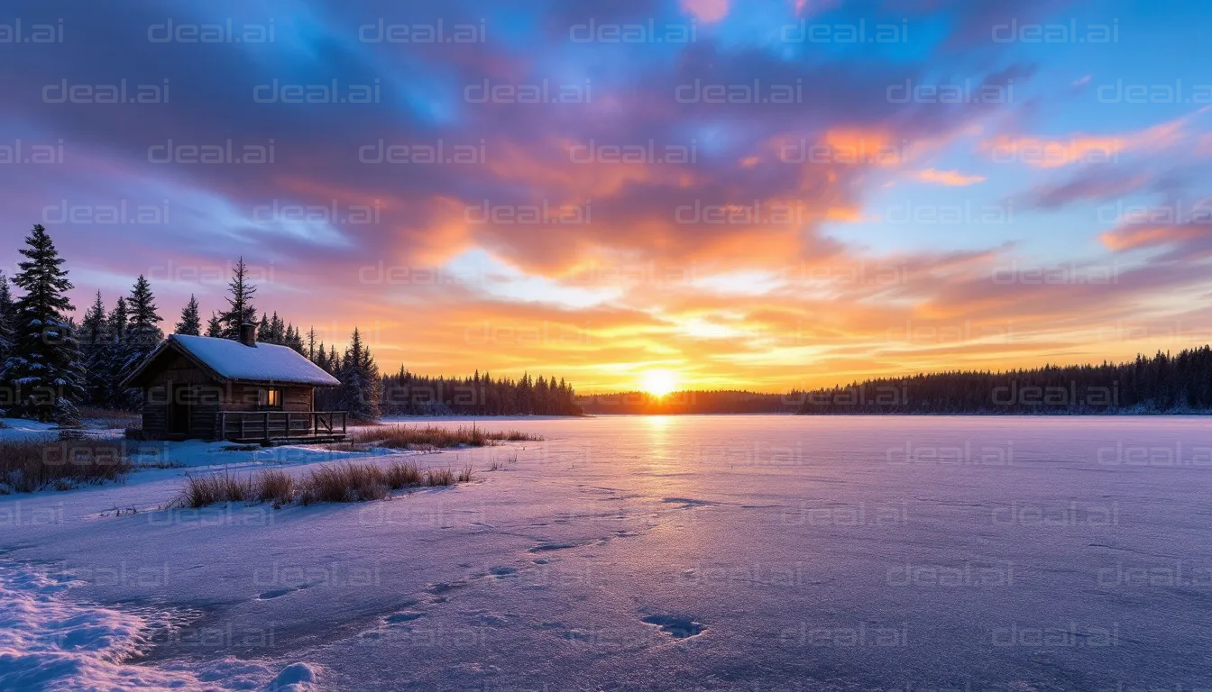 Winter Cabin at Sunset Lake