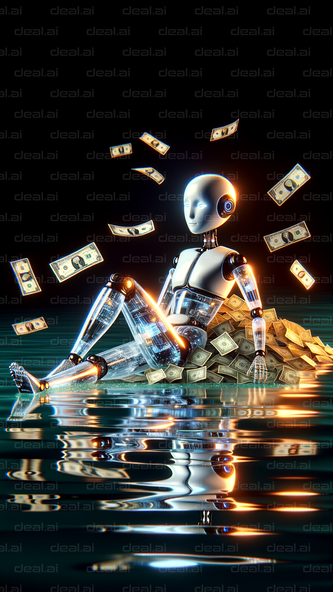 "Robot Relaxing on Money"