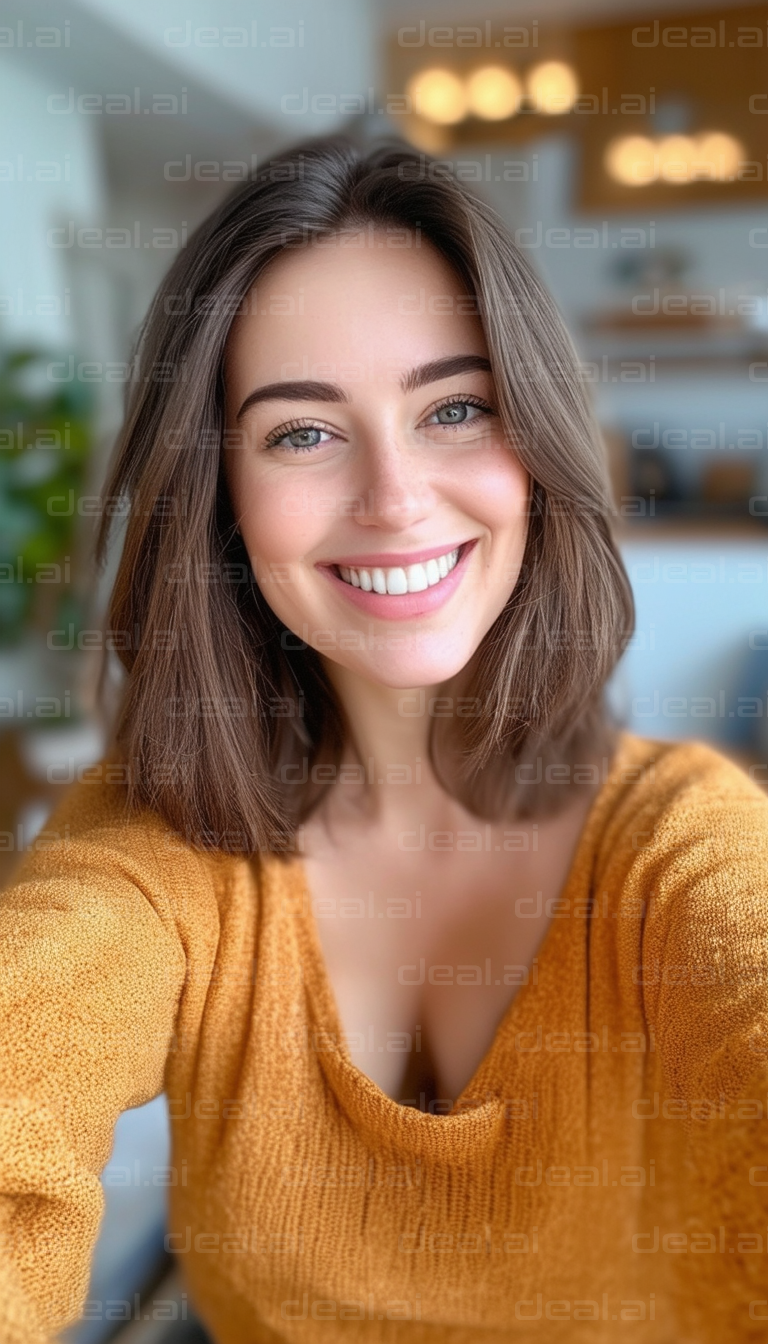 Woman Smiling in Cozy Sweater