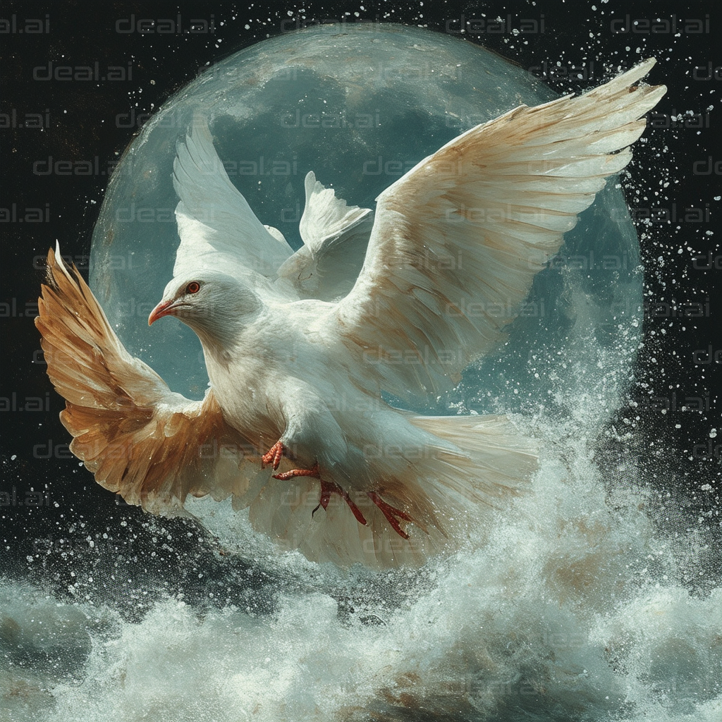 Dove Soaring by Moonlit Waves