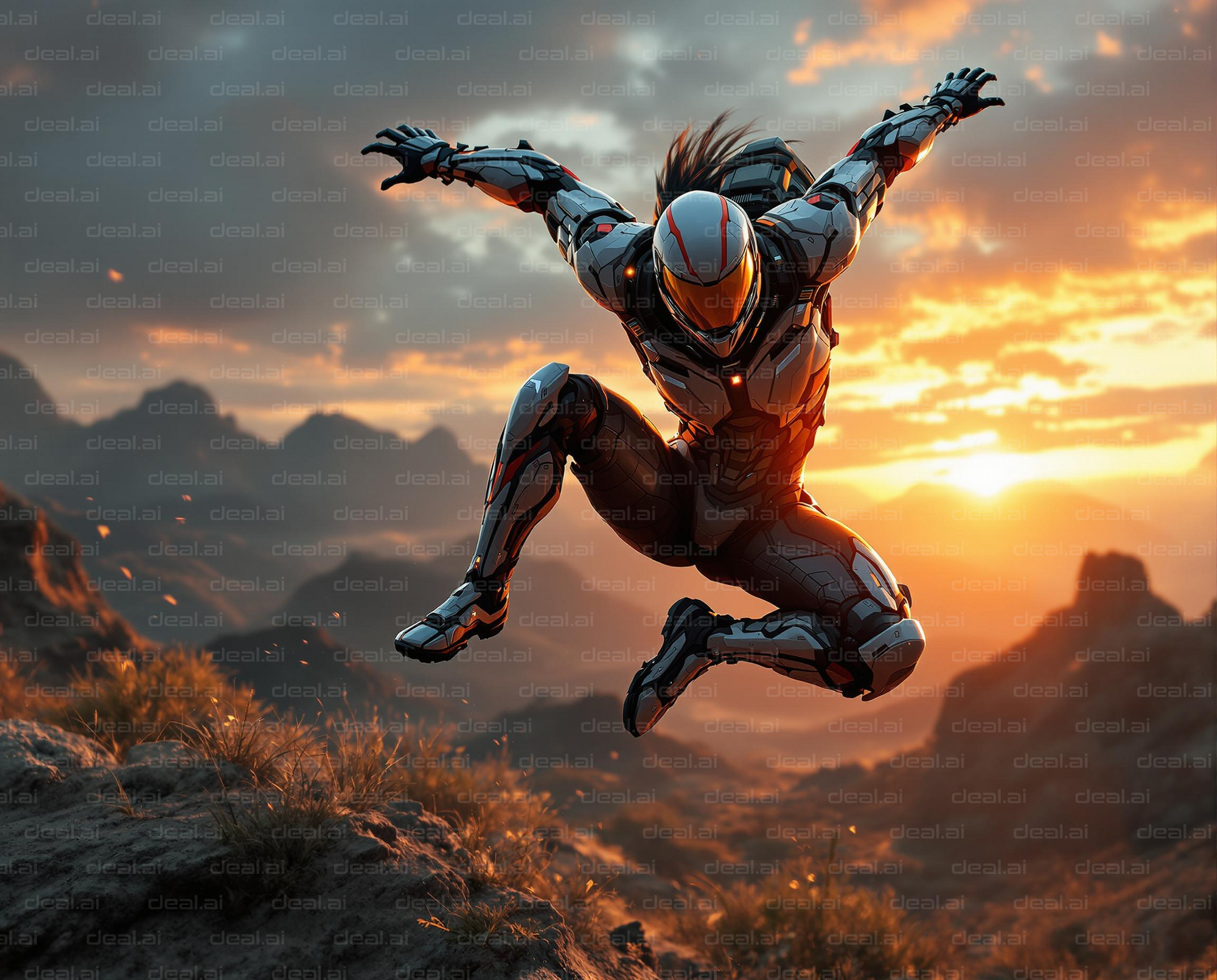 Futuristic Warrior at Sunset