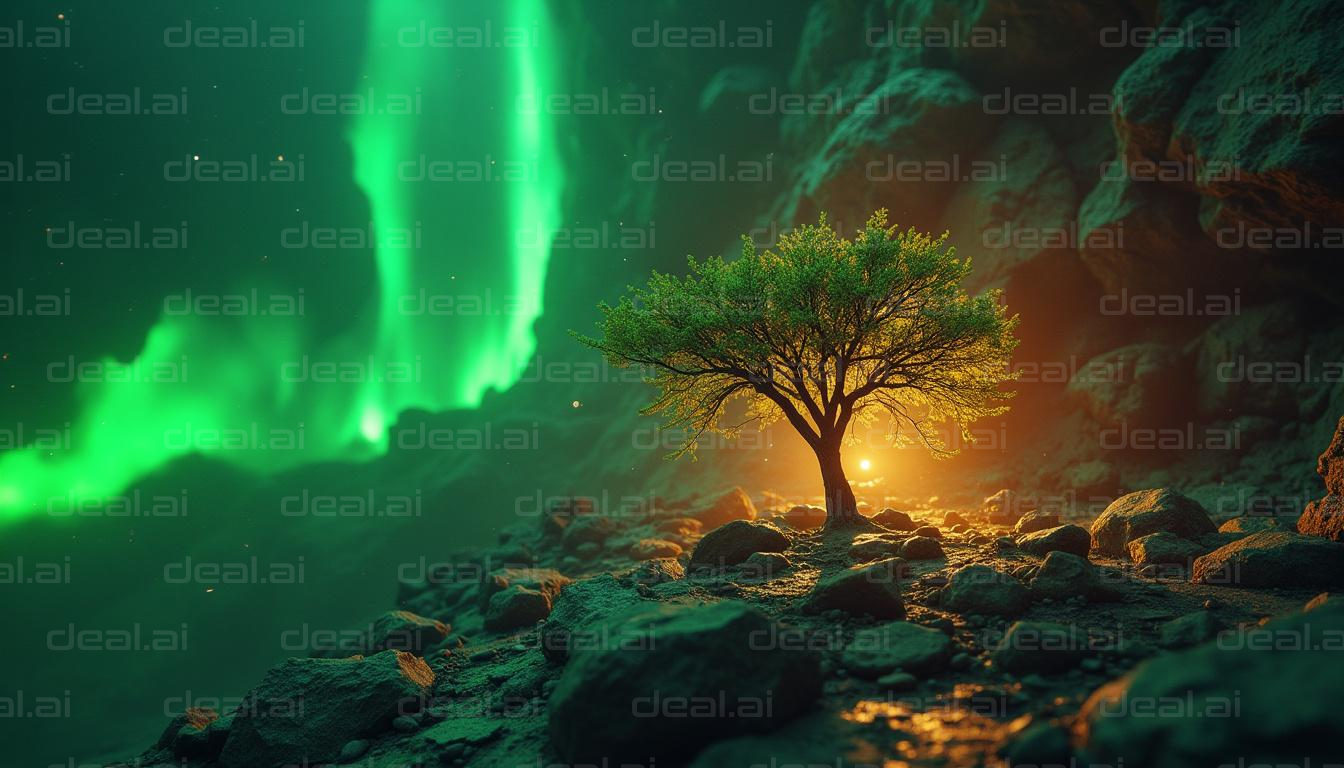 "Tree Under the Northern Lights"