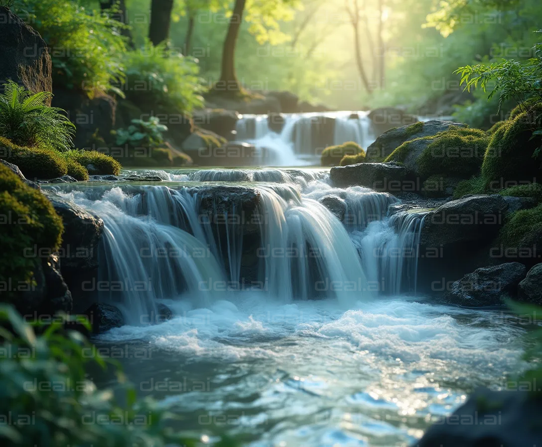 Tranquil Forest Waterfall at Sunrise