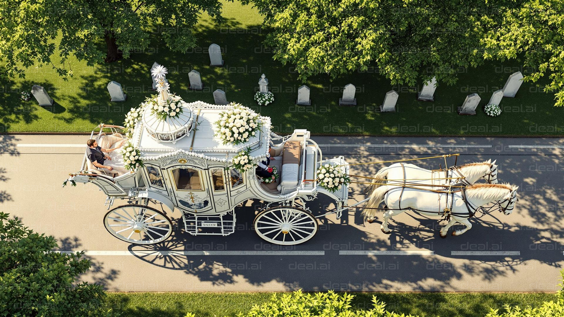 Elegant Carriage Ride Past Cemetery