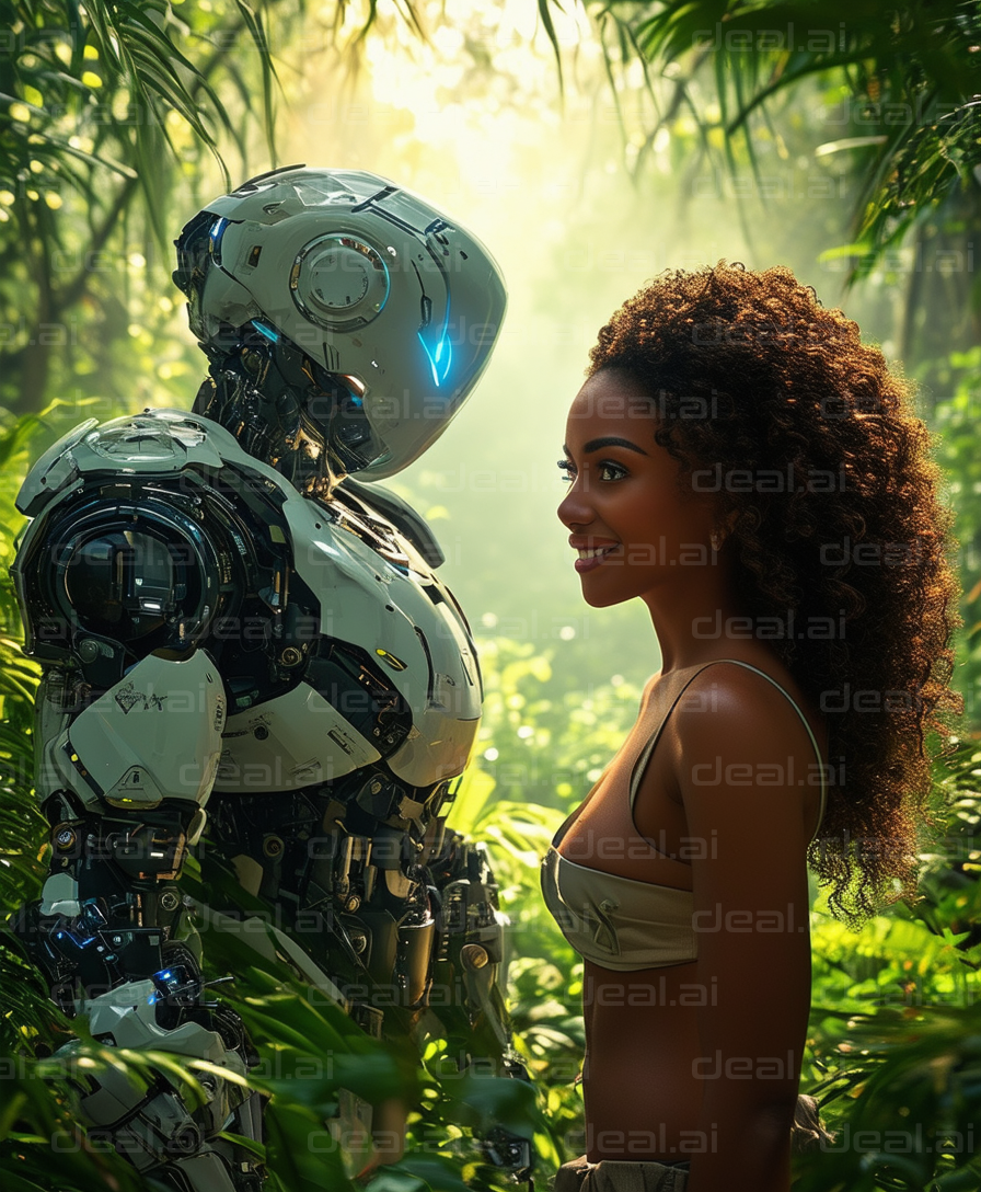 "Human and Robot in Jungle Serenity"