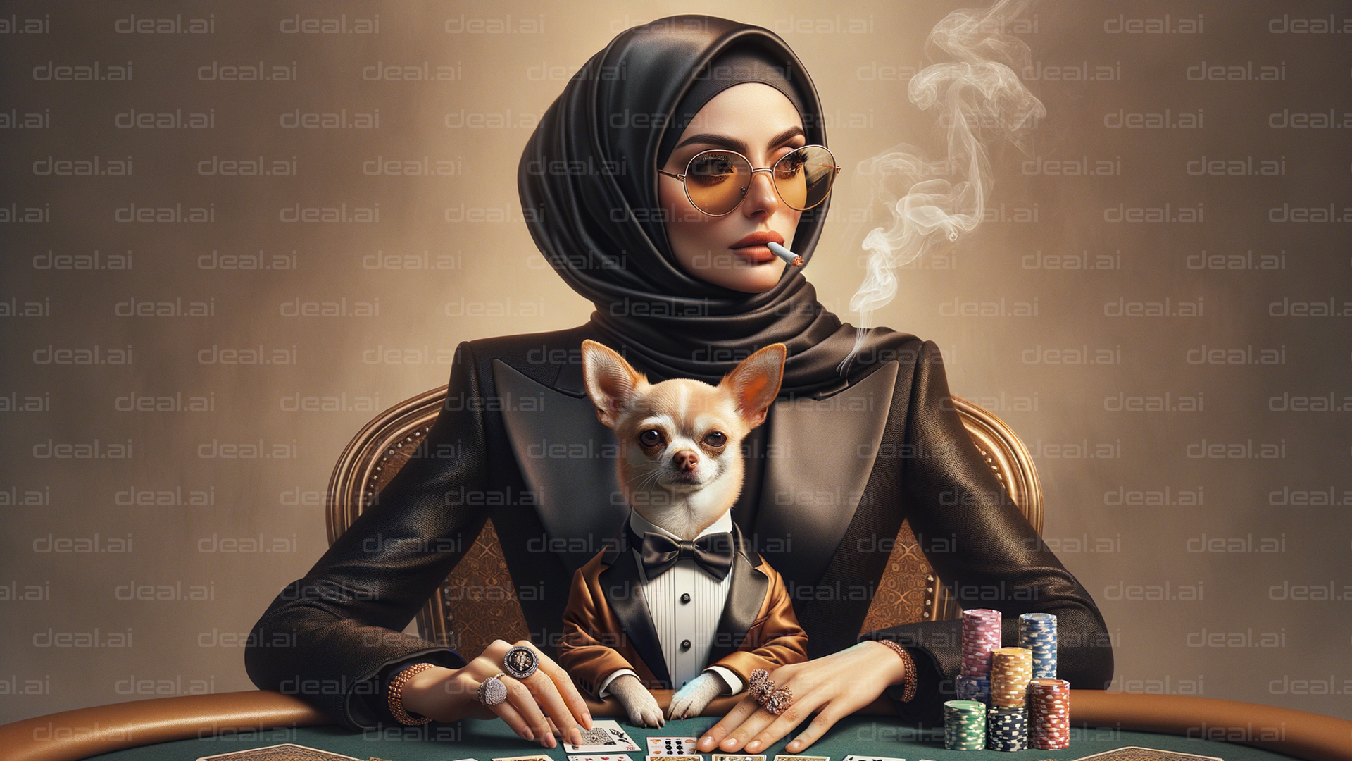 "Chic Poker Night with Stylish Pup"