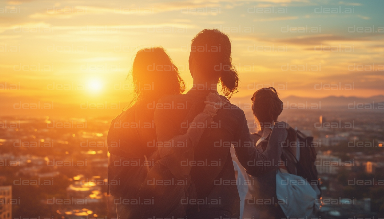 "Friends Enjoying a Sunset View"