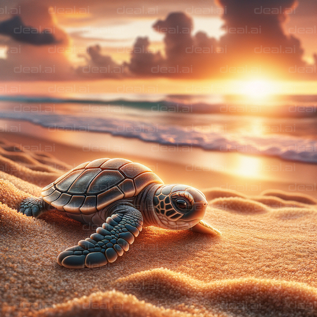 Turtle at Sunset Shoreline