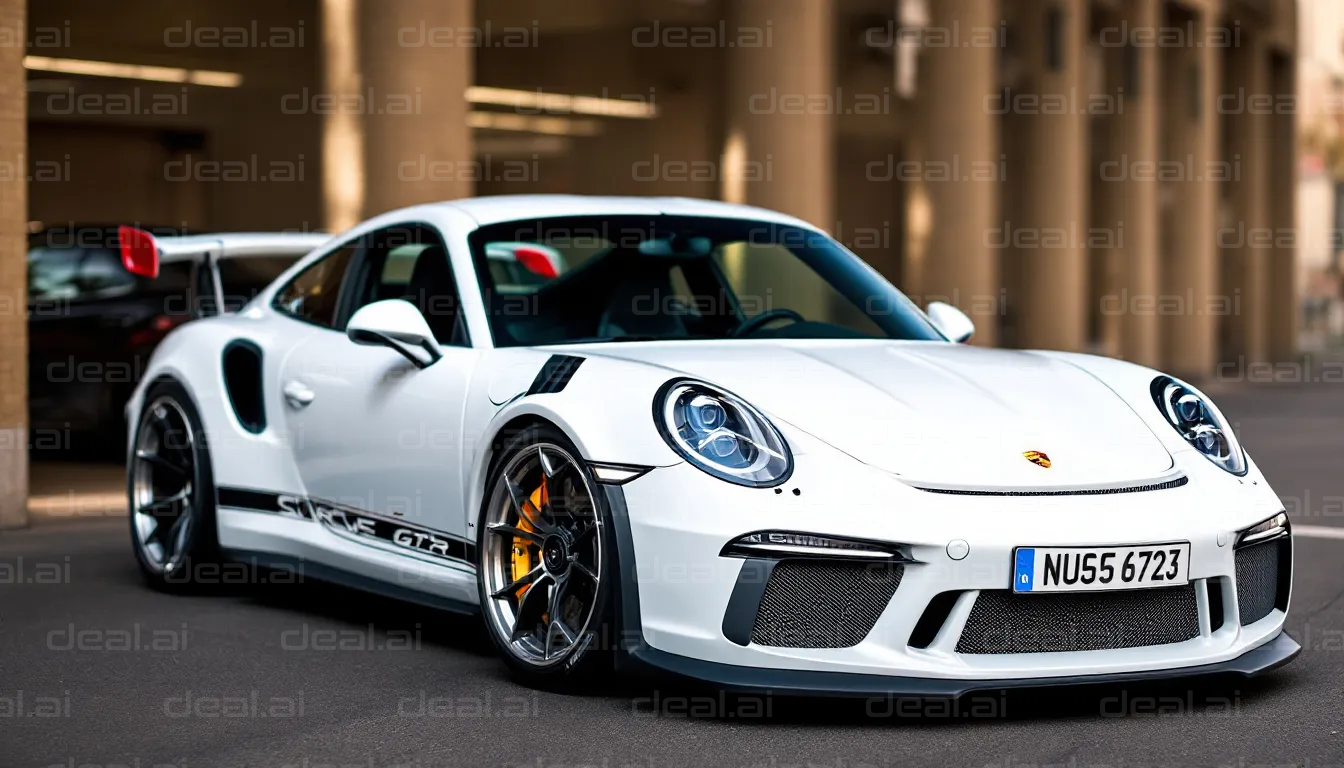 Sleek White Sports Car in Cityscape