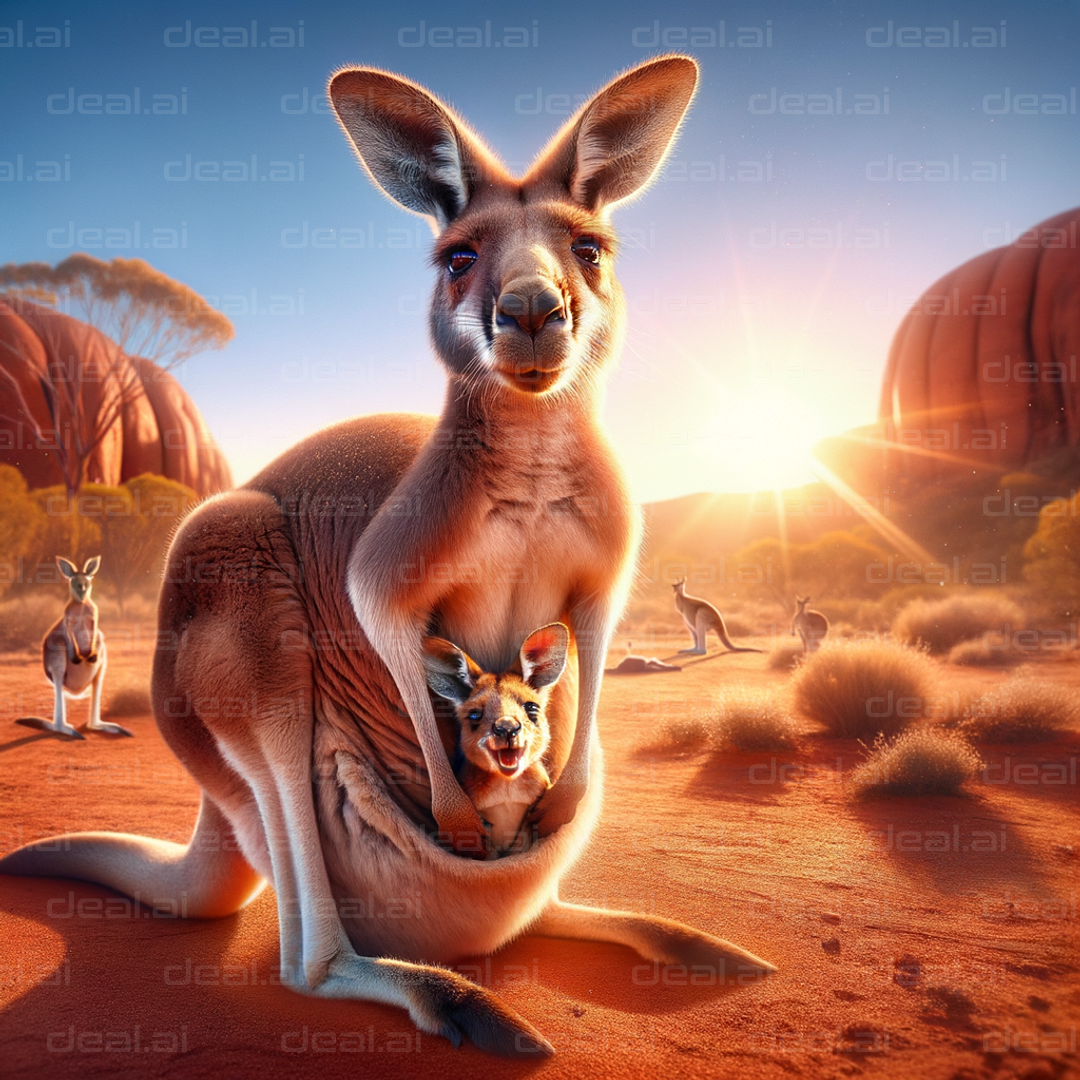 Kangaroo Family at Sunrise