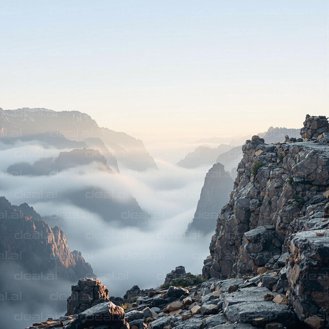 "Mountain Peaks Above the Clouds"