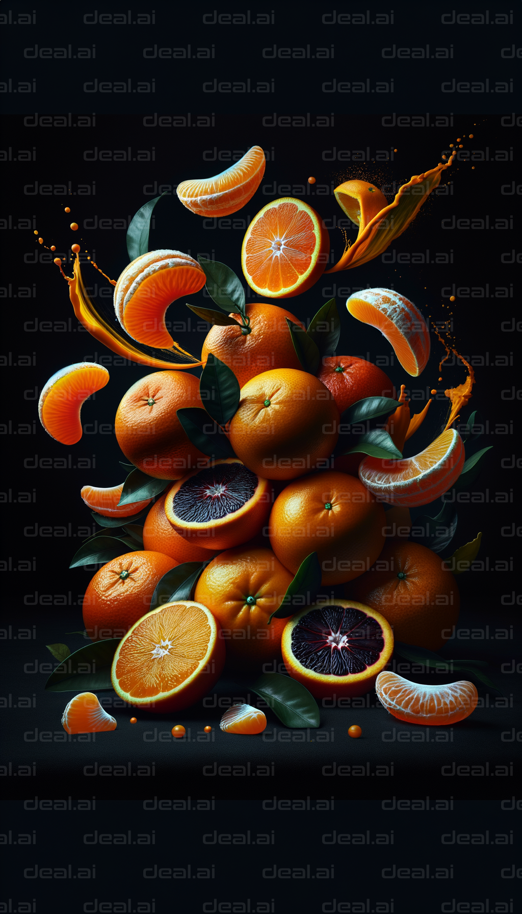 "Vibrant Citrus Medley in Mid-Air"