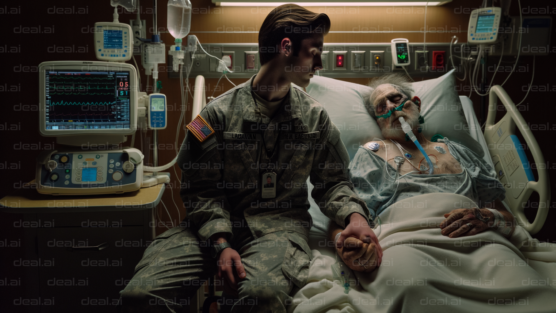 Soldier's Visit in Hospital Room