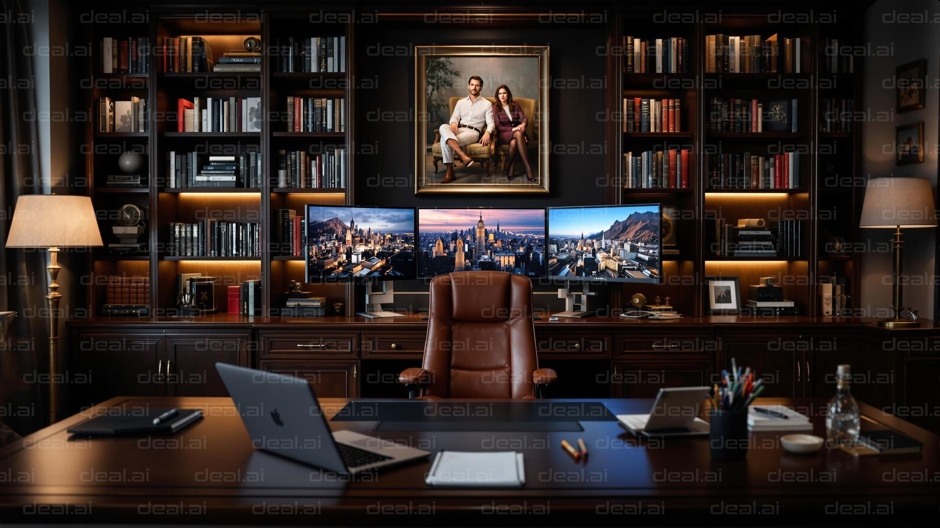 Luxurious Office with Triple Monitors