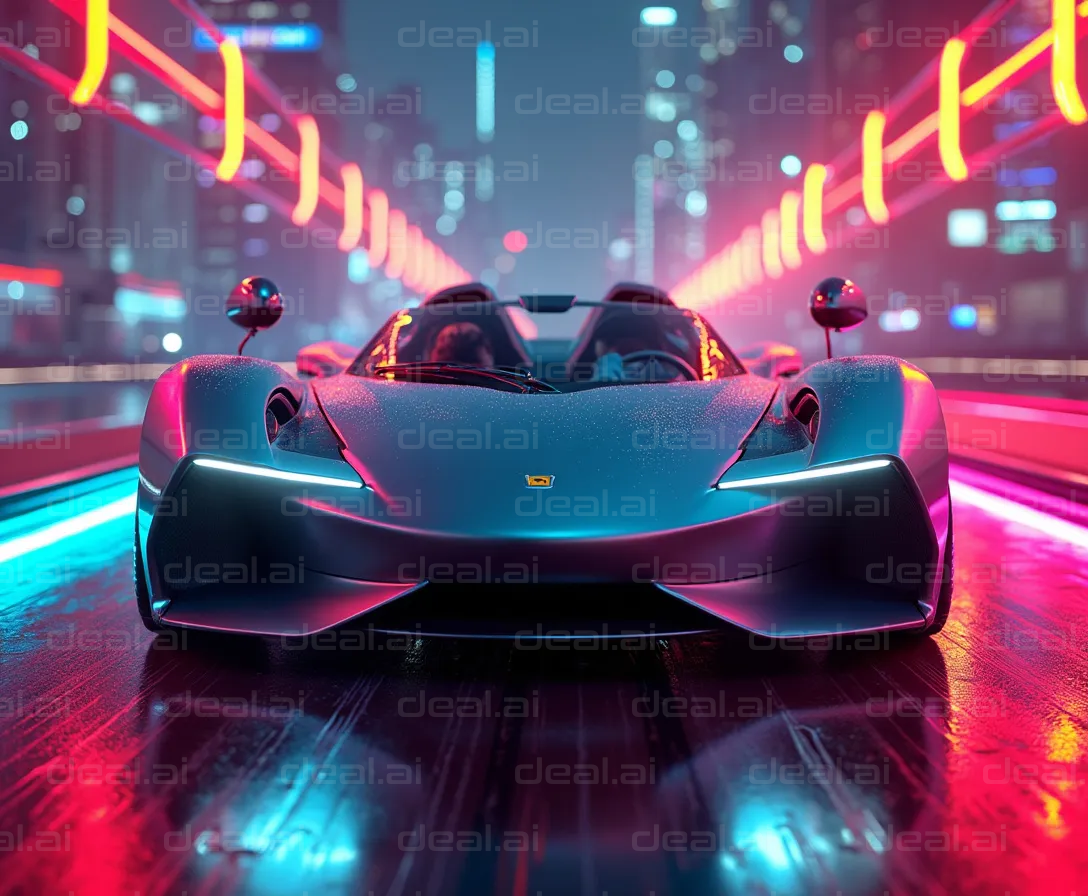 Futuristic Sports Car in Neon Cityscape
