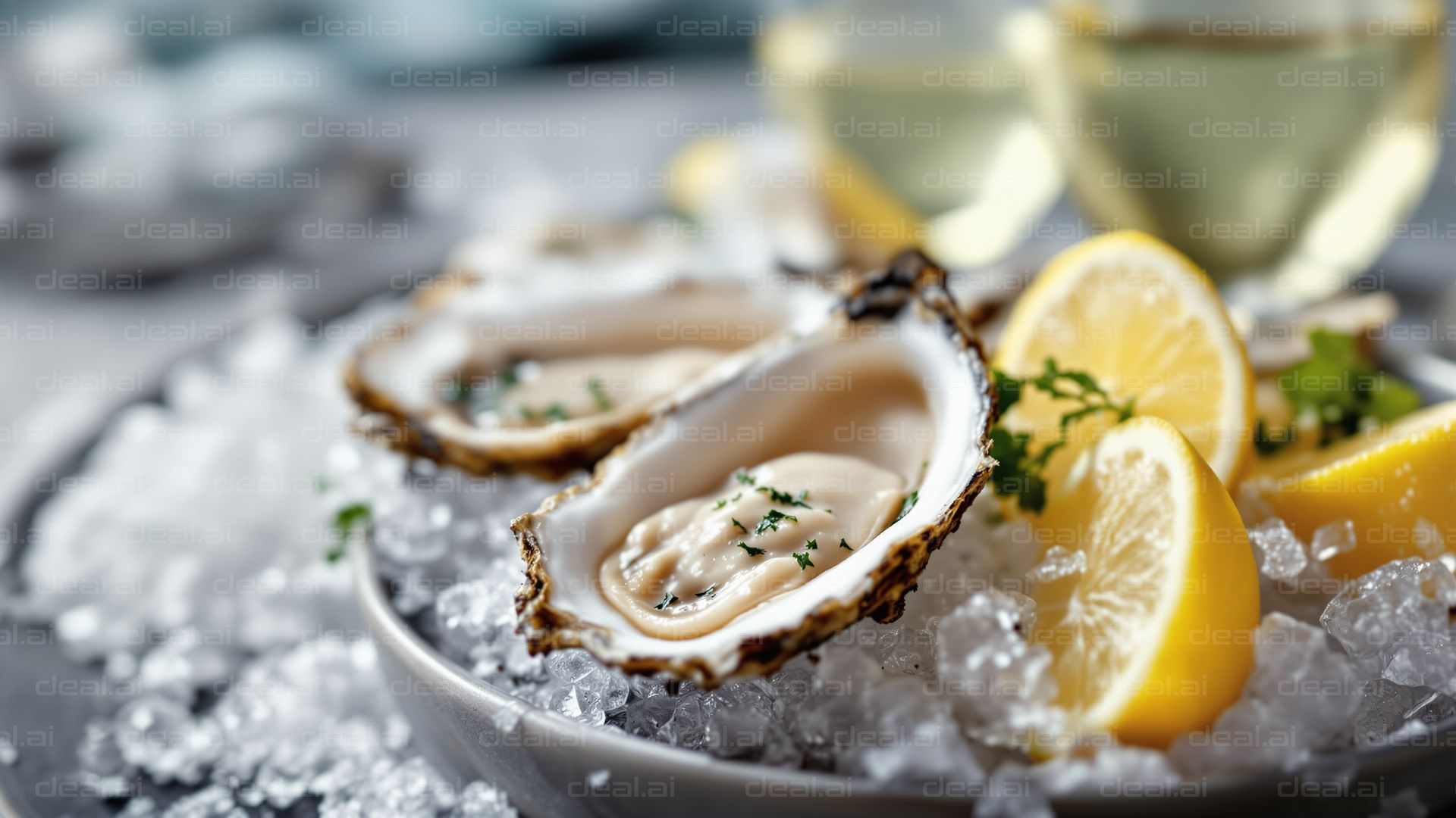 Fresh Oysters on Ice with Lemon