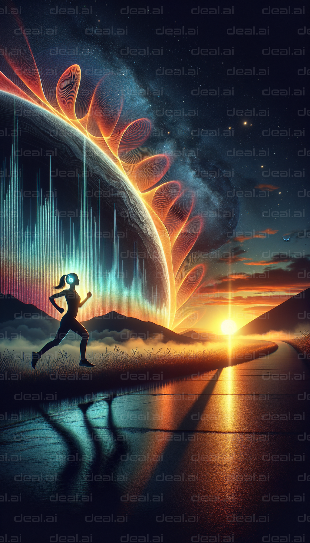 "Futuristic Runner at Cosmic Sunrise"