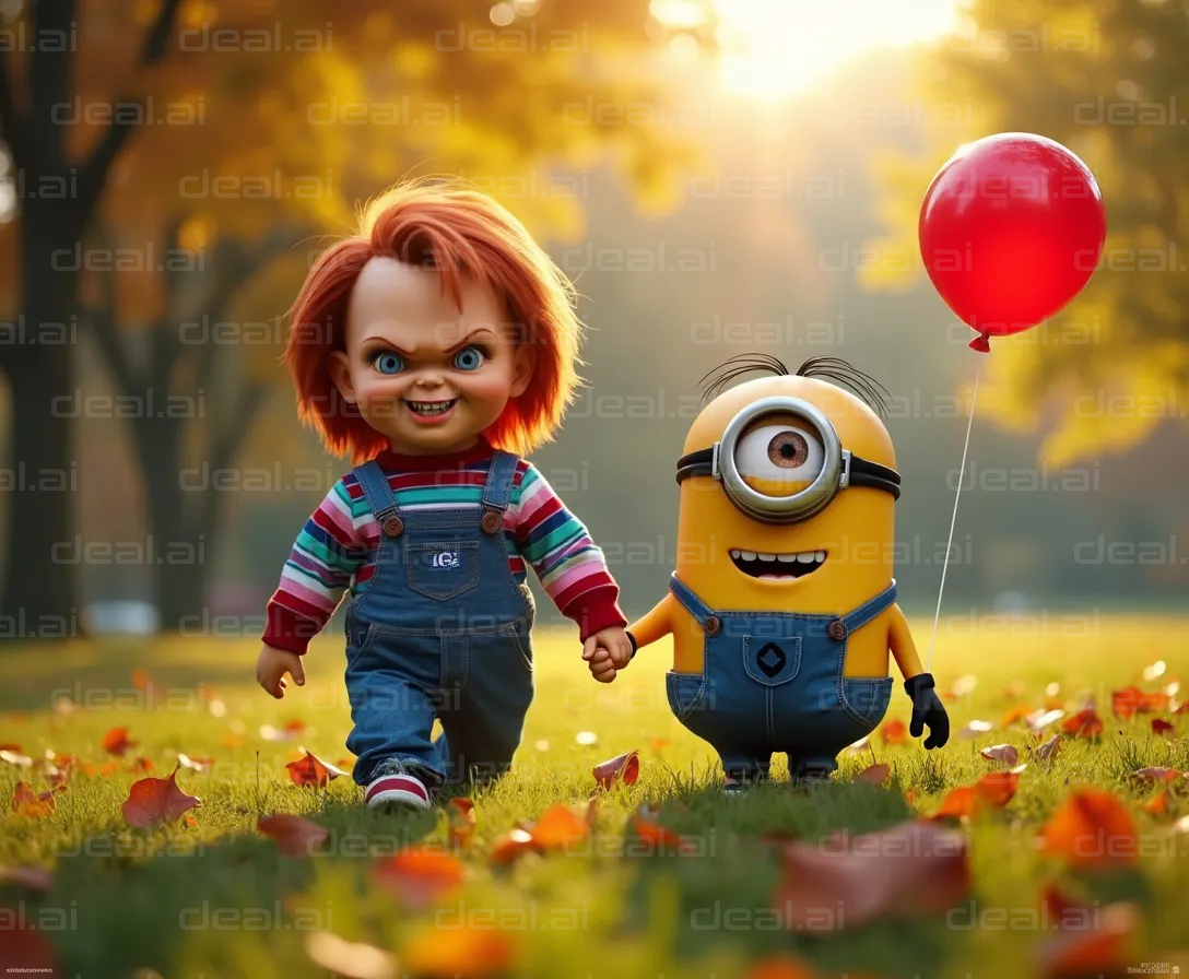 "Chucky and Minion in the Autumn Park"