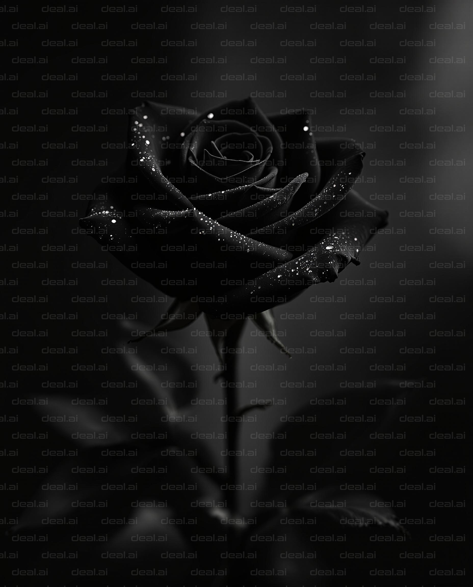 Black Rose with Sparkling Dewdrops