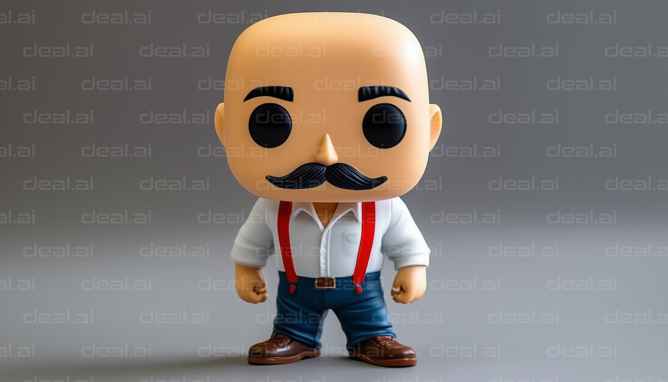 Bald Figurine With Mustache and Suspenders