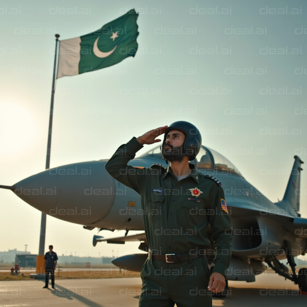 Pilot Saluting Beside Fighter Jet