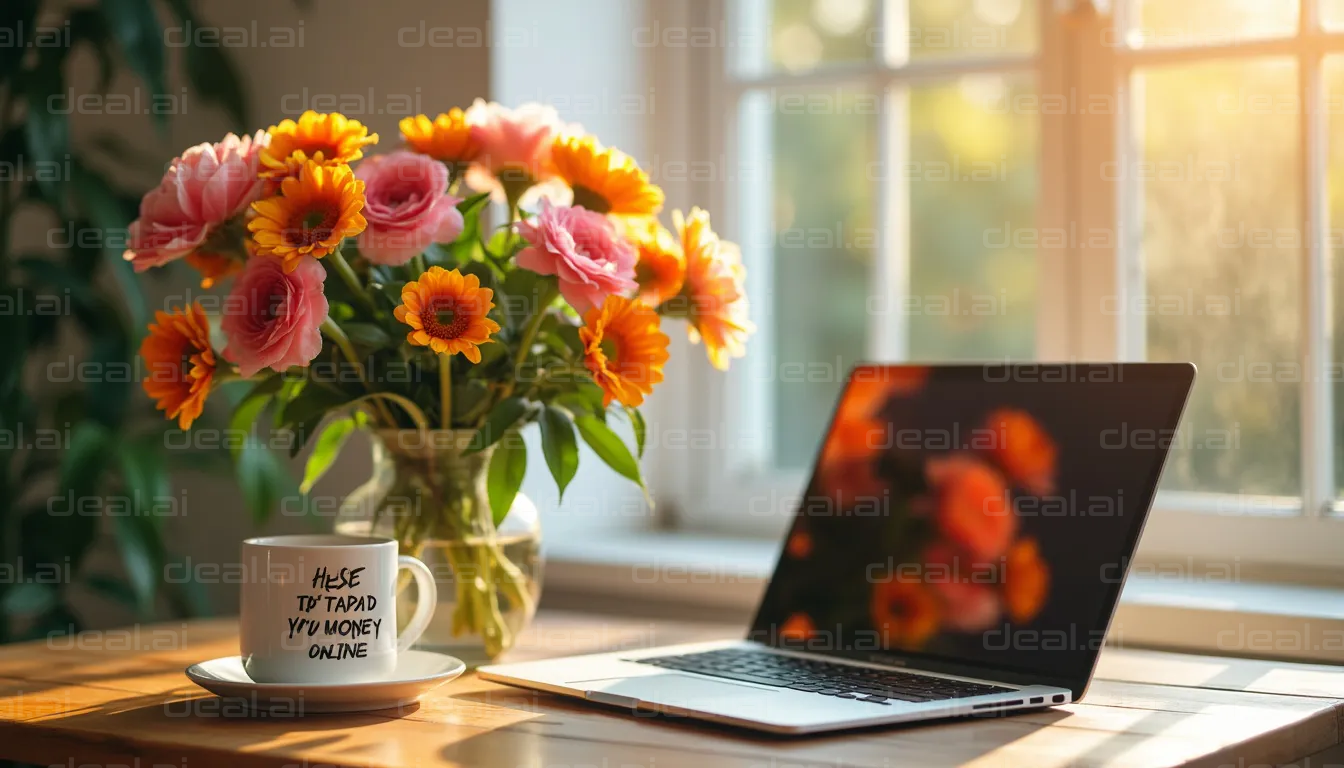 "Morning Workspace with Flowers"