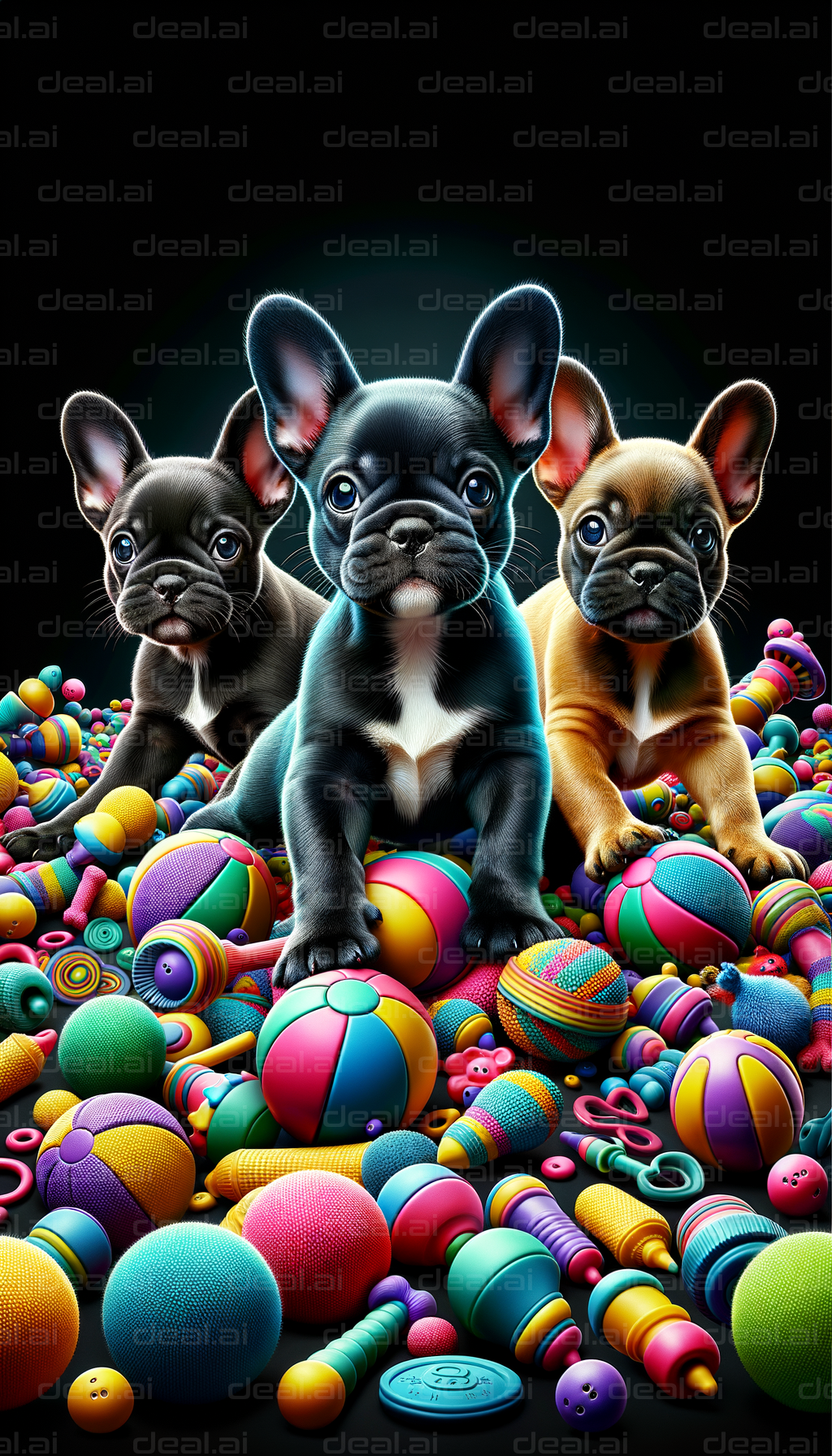 French Bulldog Puppies with Colorful Toys