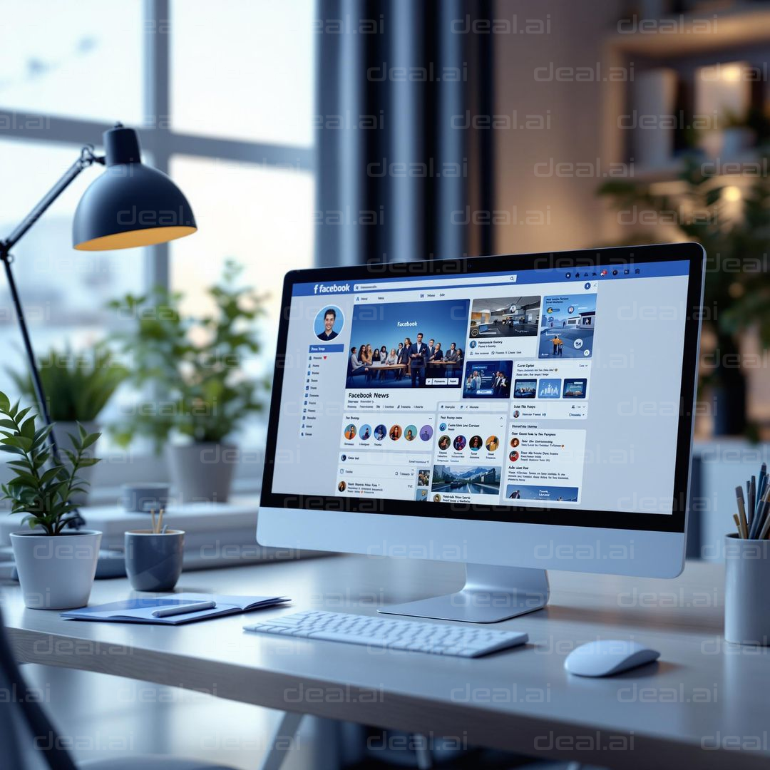 Modern Office with Facebook Desktop