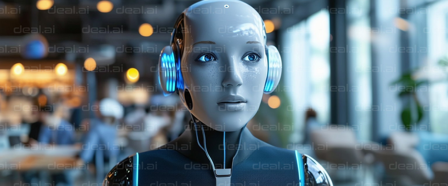 "Advanced AI Robot in Modern Cafe"