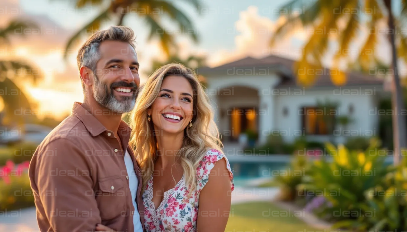 Smiling Couple at Sunset Retreat