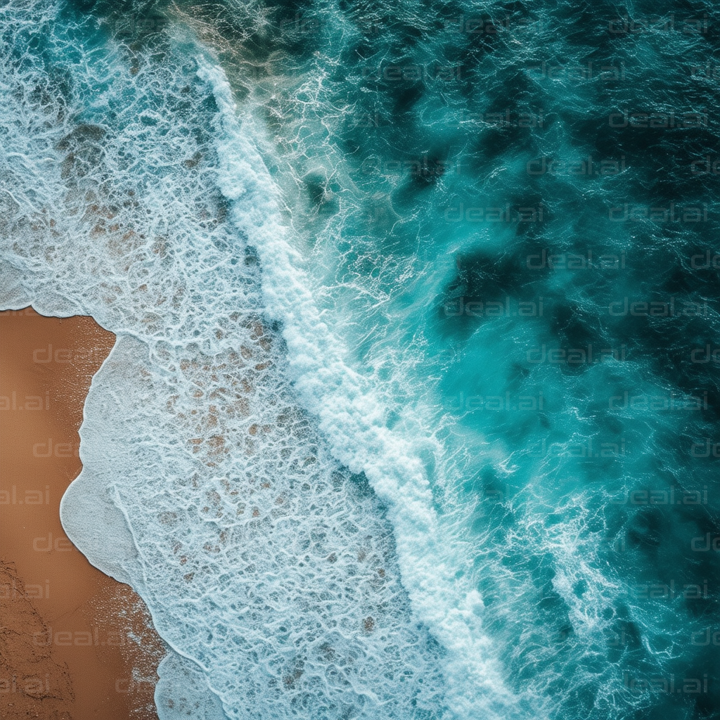 "Aerial View of Waves on Sandy Shore"