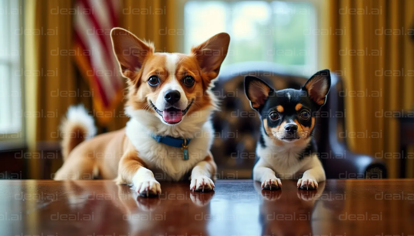 "Adorable Pups in Office Setting"