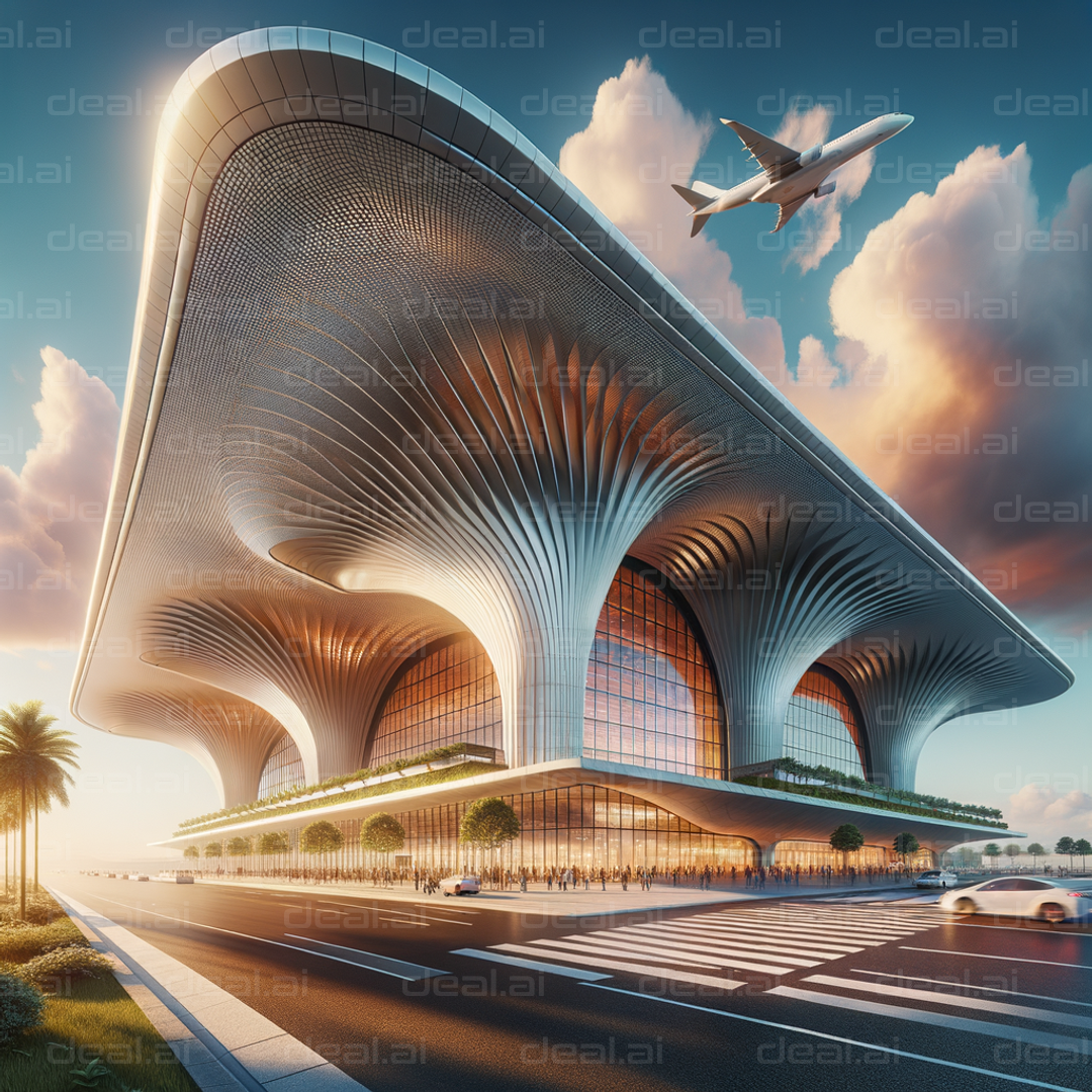 Futuristic Airport at Sunset