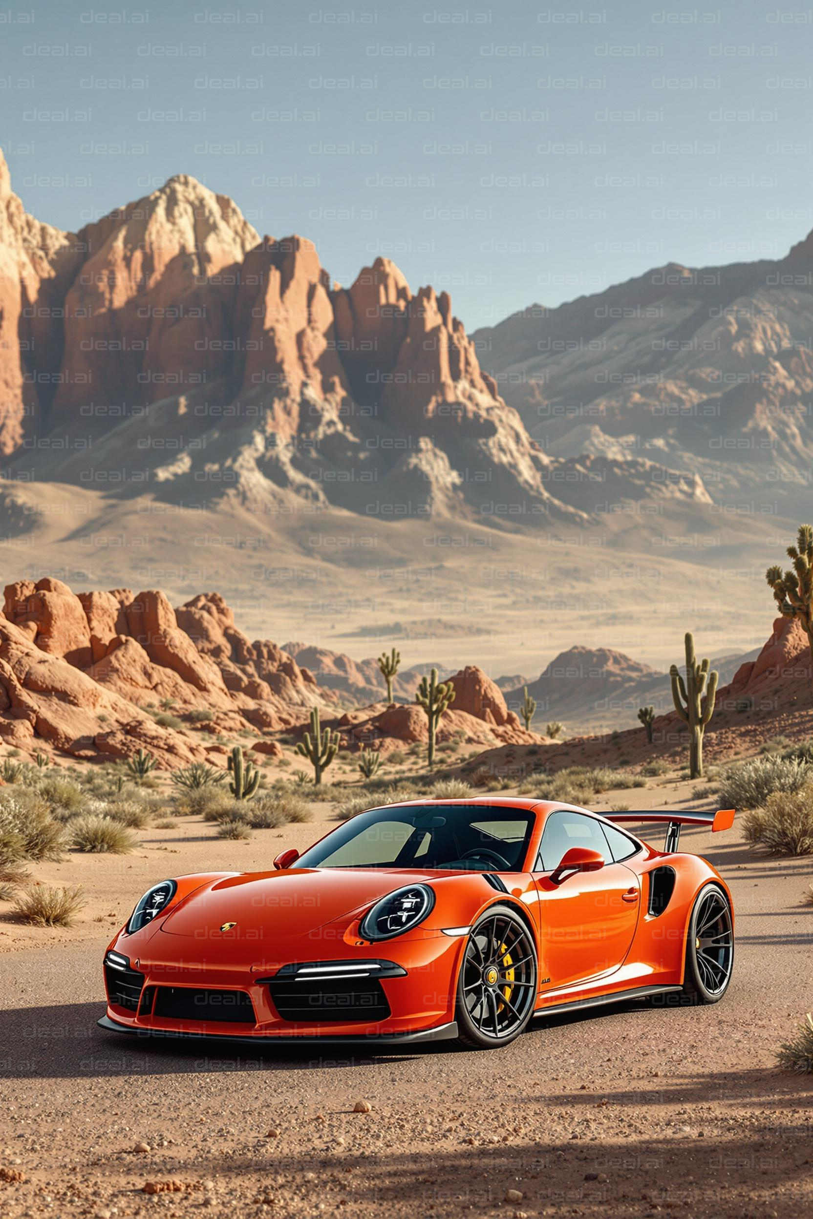 Orange Sports Car in Desert Landscape