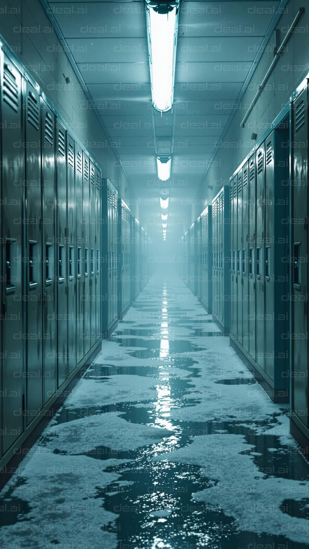 Snowy School Corridor Reflections