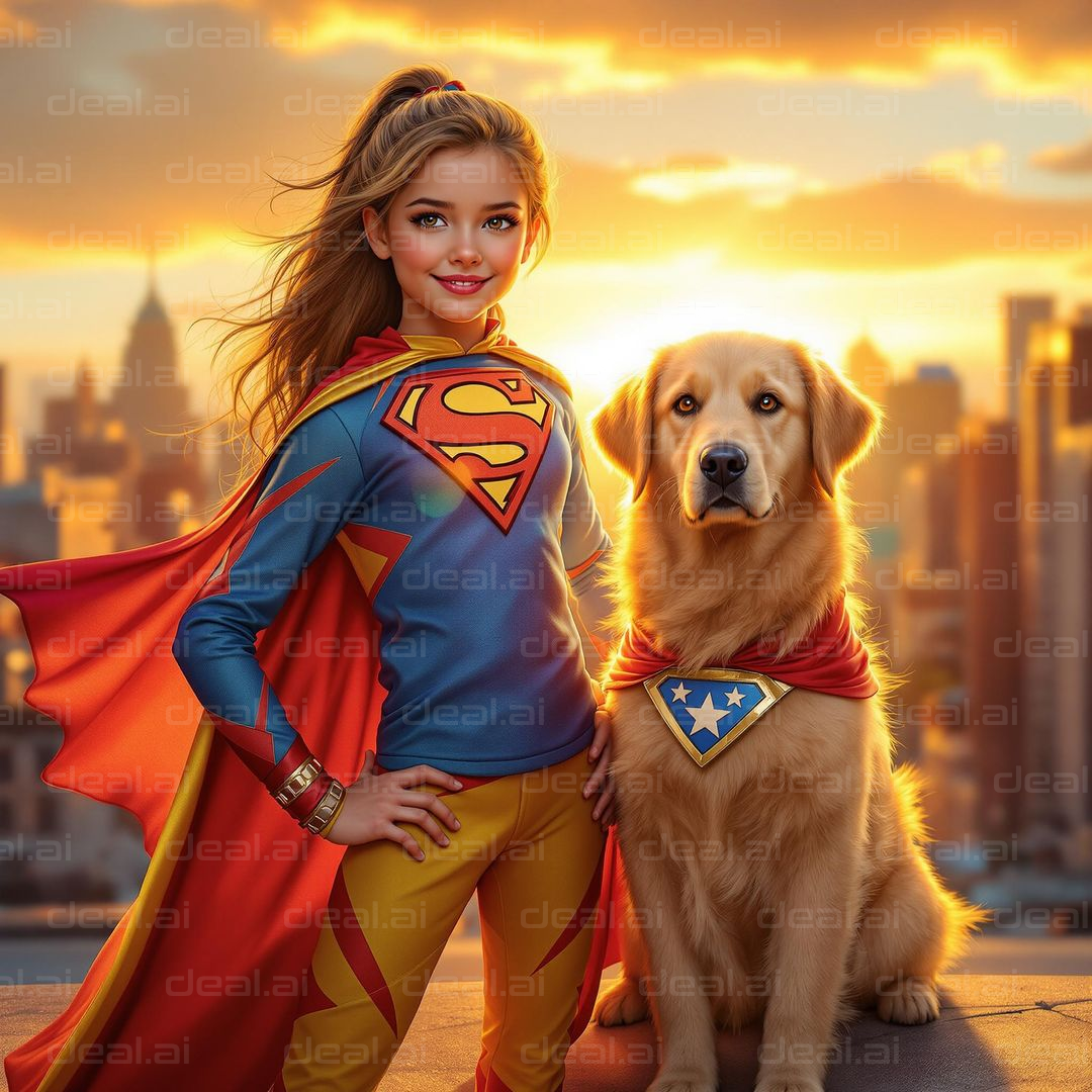 Superhero Girl and Loyal Canine Sidekick