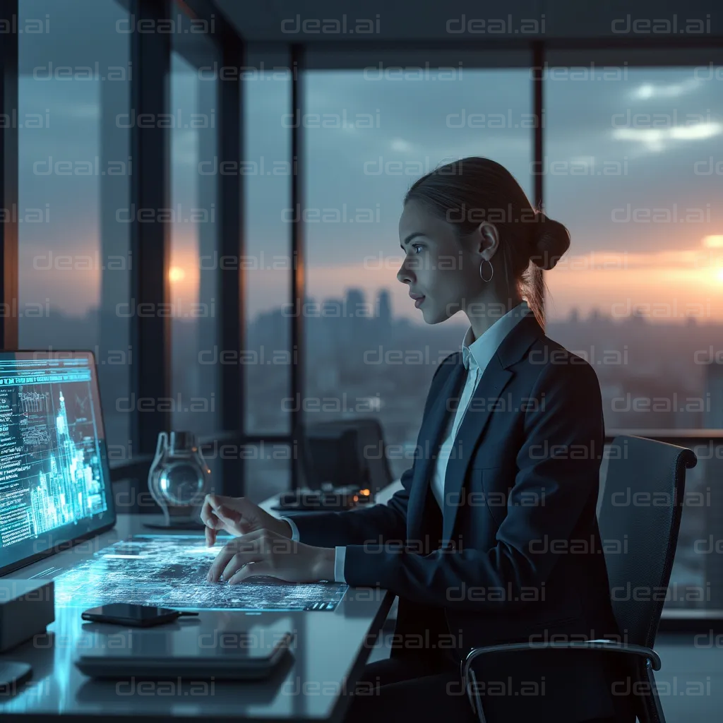 Tech Executive at Work at Sunset