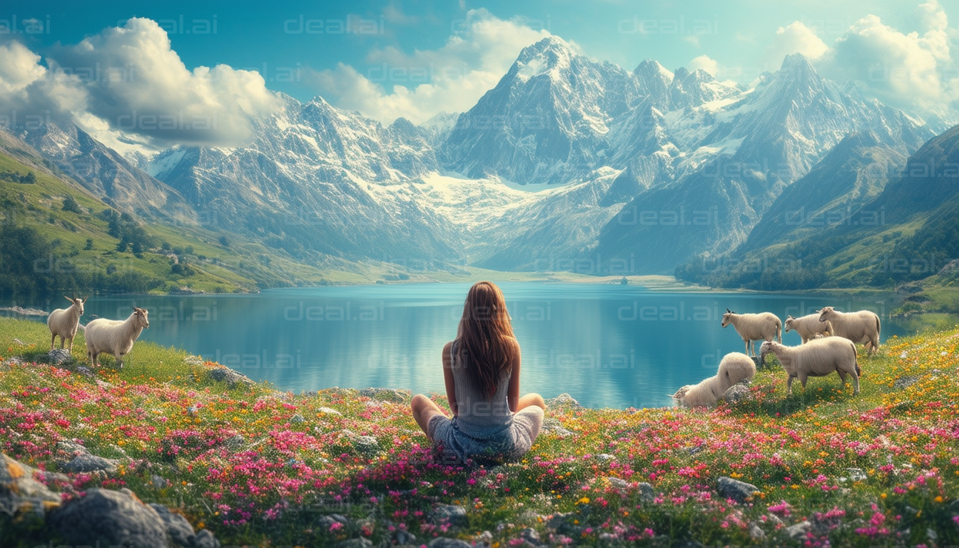 "Peaceful Reflection by Mountain Lake"