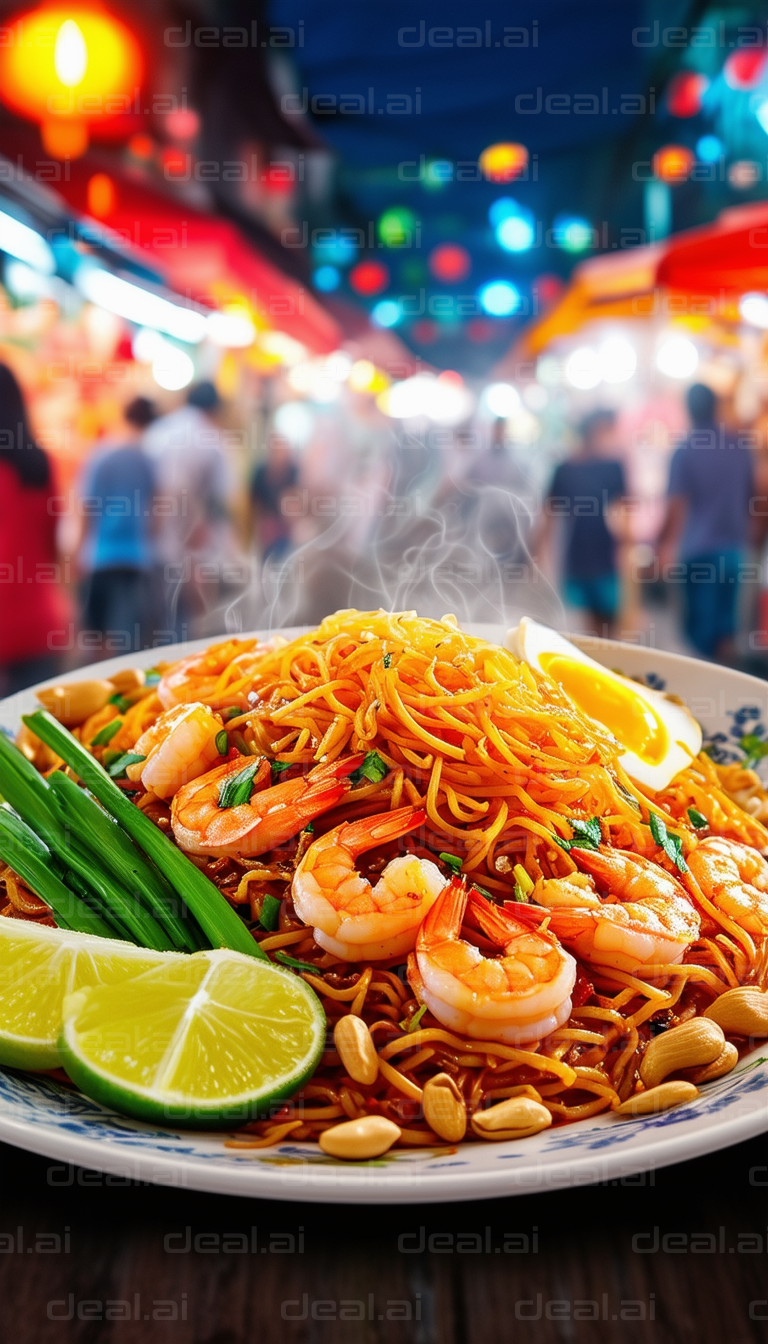 "Steaming Shrimp Noodles at Night Market"