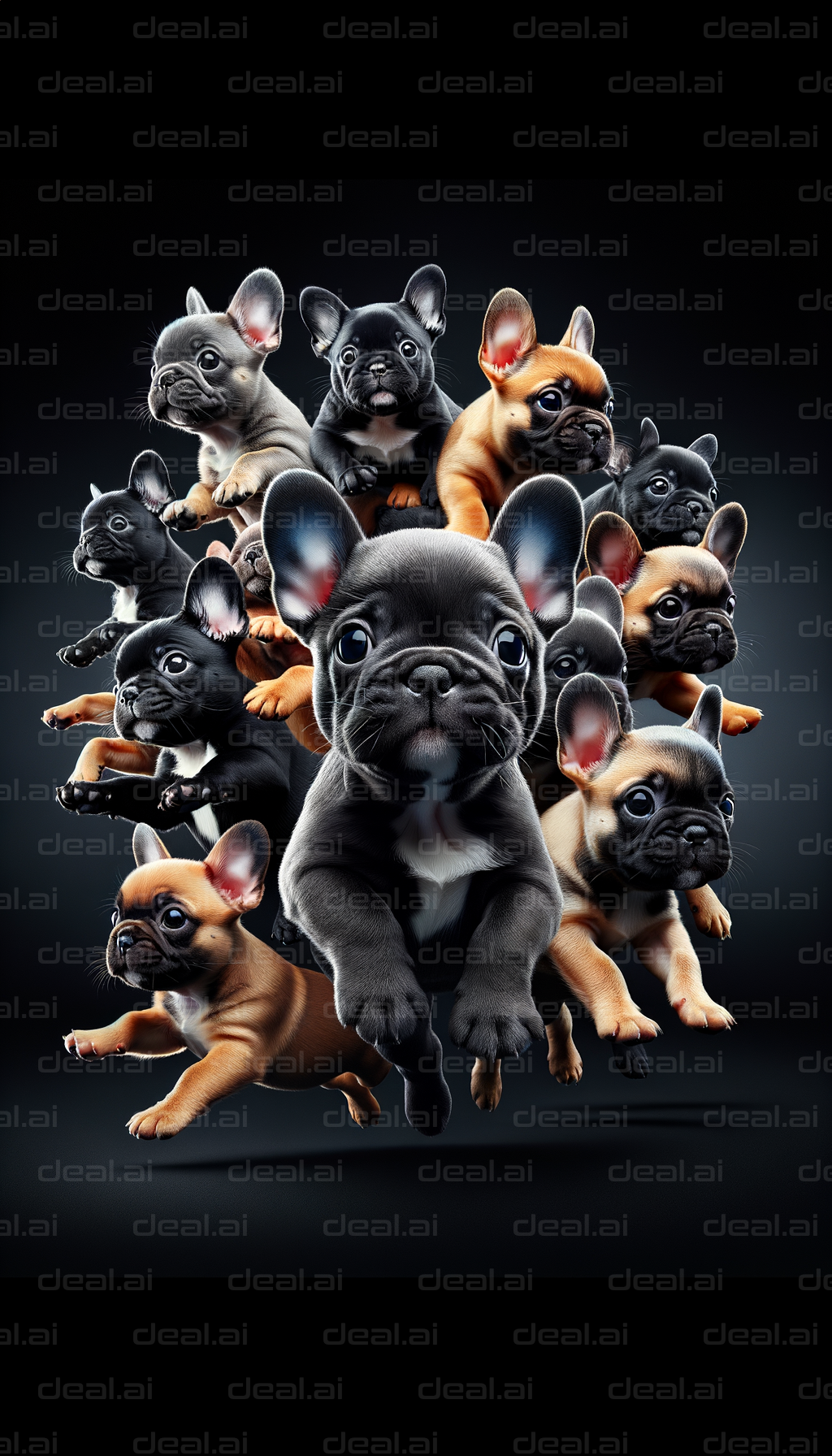 Cute French Bulldog Puppies Group Portrait