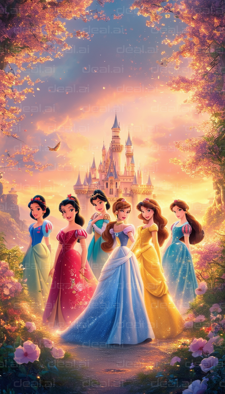 "Enchanted Princesses at Sunset Castle"