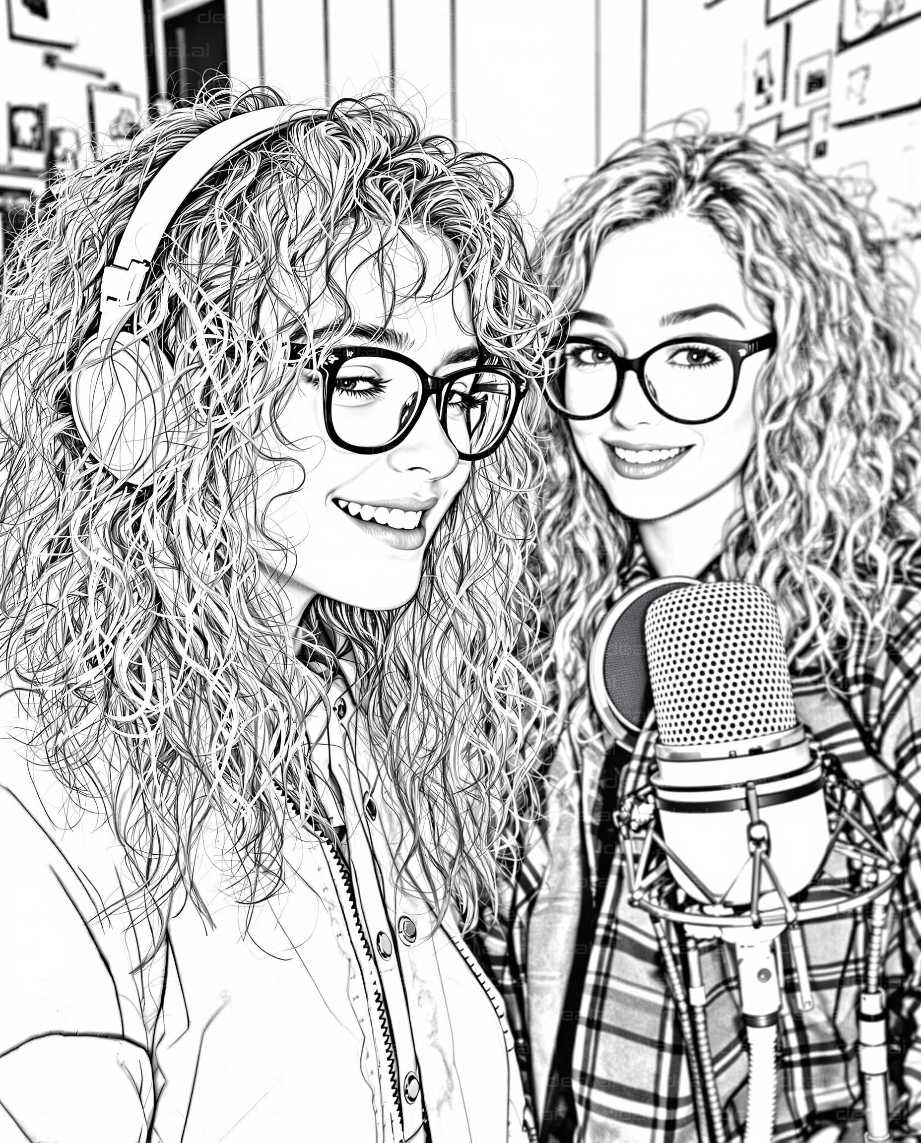 Podcasting Duo in Studio Sketch