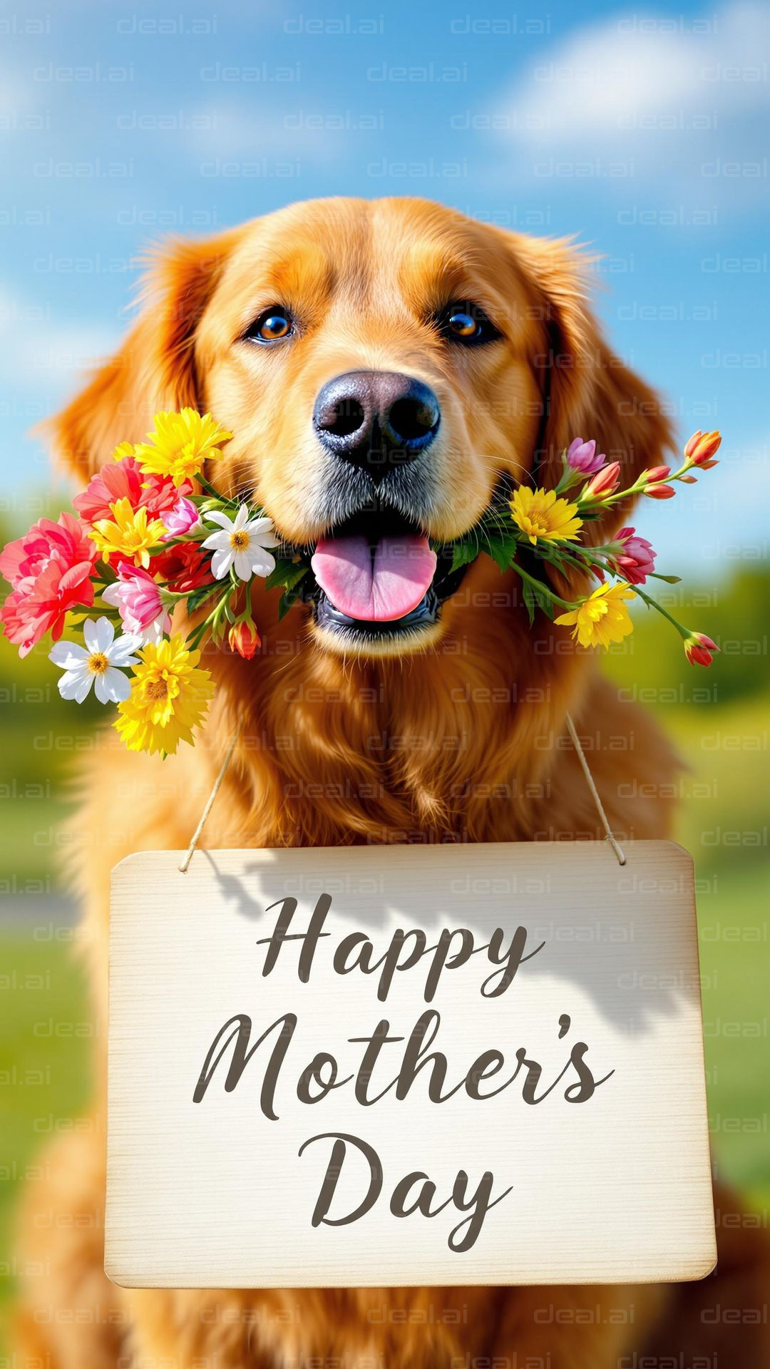 Dog with Flowers for Mother's Day